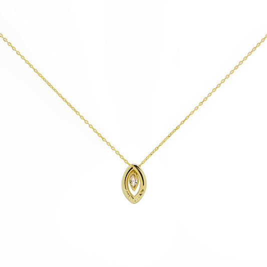 Cadena y Colgante Lágrima Tallada con Circonita Blanca en Oro Amarillo de 9 Kilates