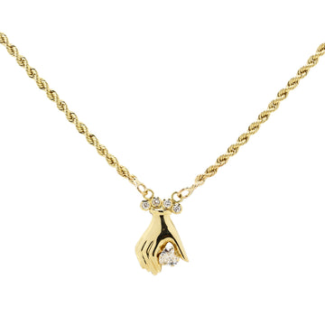 Cadena y Colgante Manos Cordón con Circonita en Oro Amarillo 9 Kilates