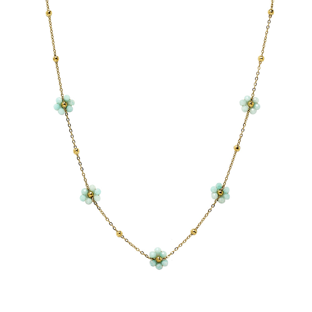 Cadena y Colgante de Acero con Margaritas de Acero Dorado