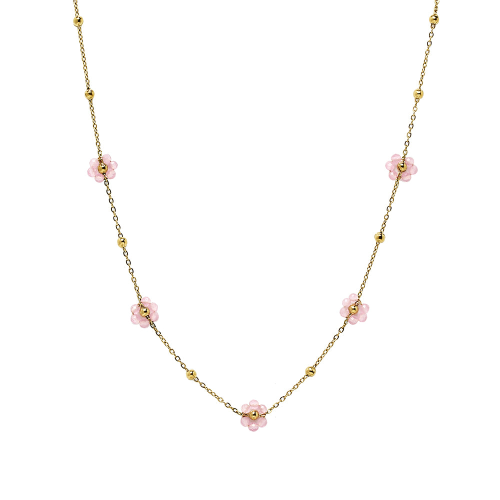 Cadena y Colgante de Acero con Margaritas de Acero Dorado