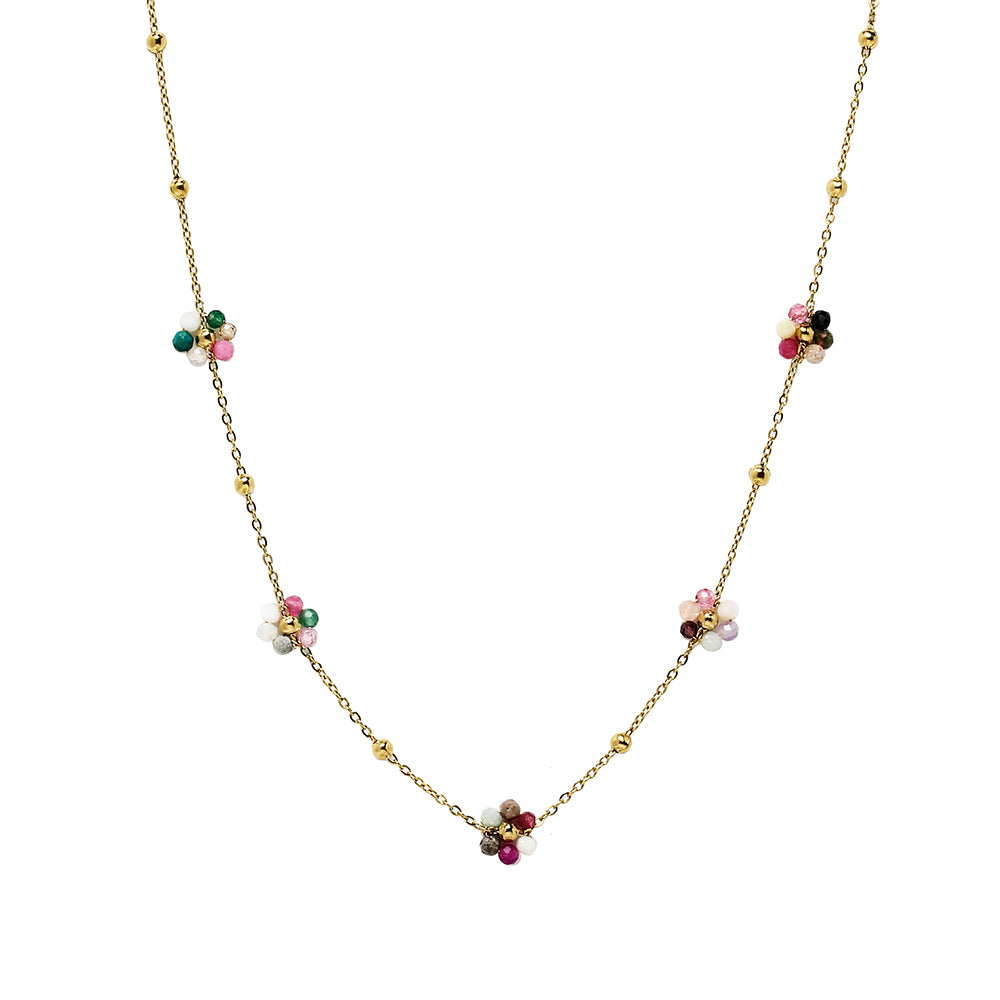 Cadena y Colgante de Acero con Margaritas de Acero Dorado