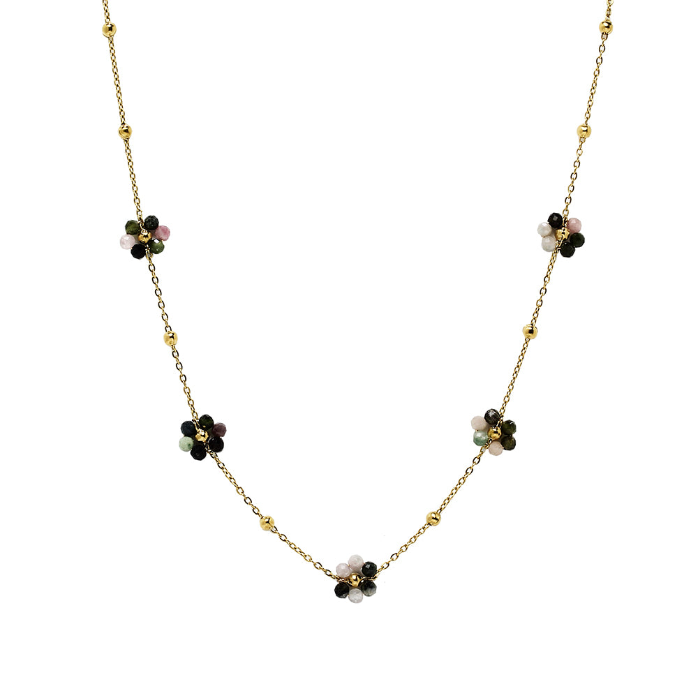 Cadena y Colgante de Acero con Margaritas de Acero Dorado