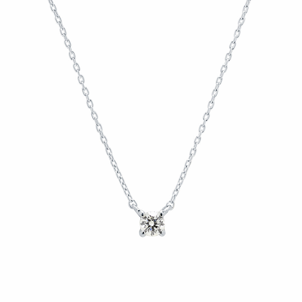 Cadena y Colgante 4 Grapas de Diamante 0.10 Quilates en Platino