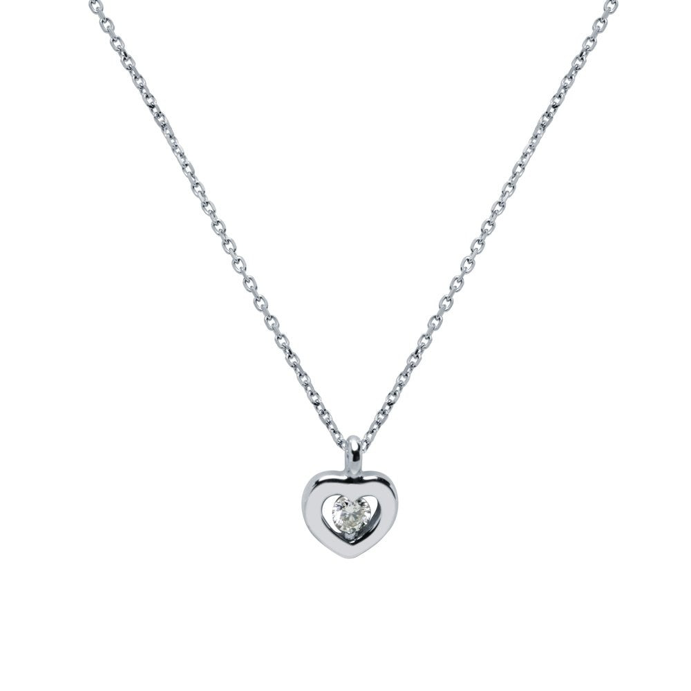 Cadena y Colgante Corazón 1 Diamantes Creados de 0,055 quilates en Oro Blanco