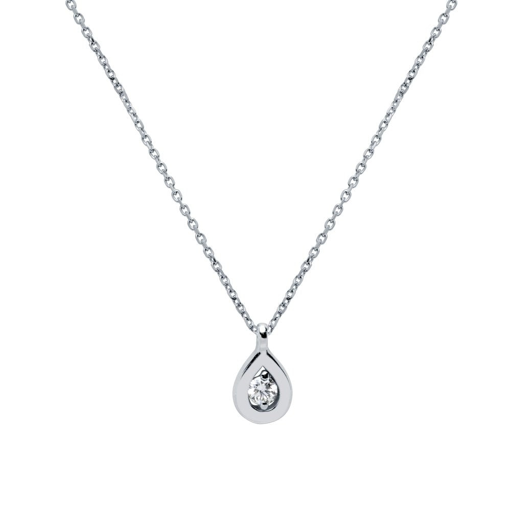 Cadena y Colgante Lagrima 1 Diamantes Creados de 0,055 quilates en Oro Blanco