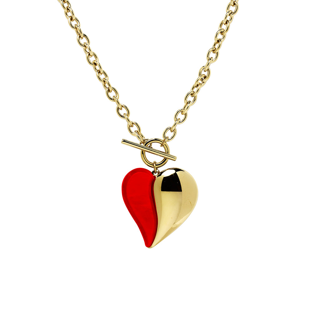 Gargantilla Ancha Tesi de Acero con Corazón Rojo