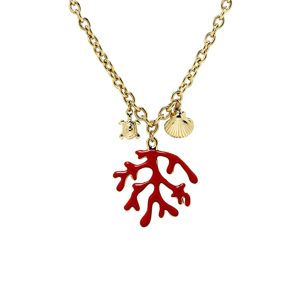 Gargantilla Tesi de Acero con Coral Rojo y Motivos Marinos