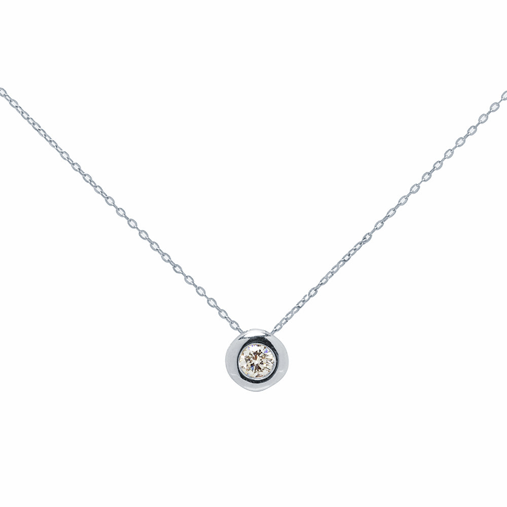 Cadena y Colgante Circular Tami en Oro Blanco 18 Kilates con Diamante 0,10 Quilates