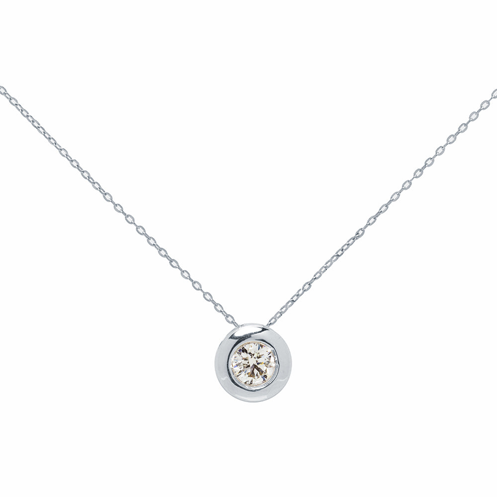 Cadena y Colgante Circular Tami en Oro Blanco 18 Kilates con Diamante 0,20 Quilates