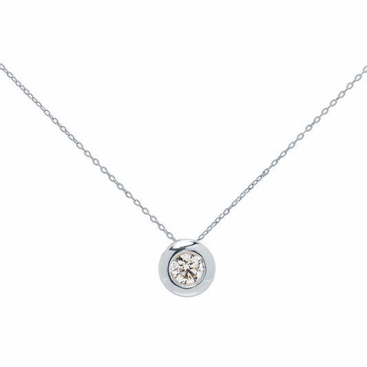 Cadena y Colgante Circular Tami en Oro Blanco 18 Kilates con Diamante 0,20 Quilates