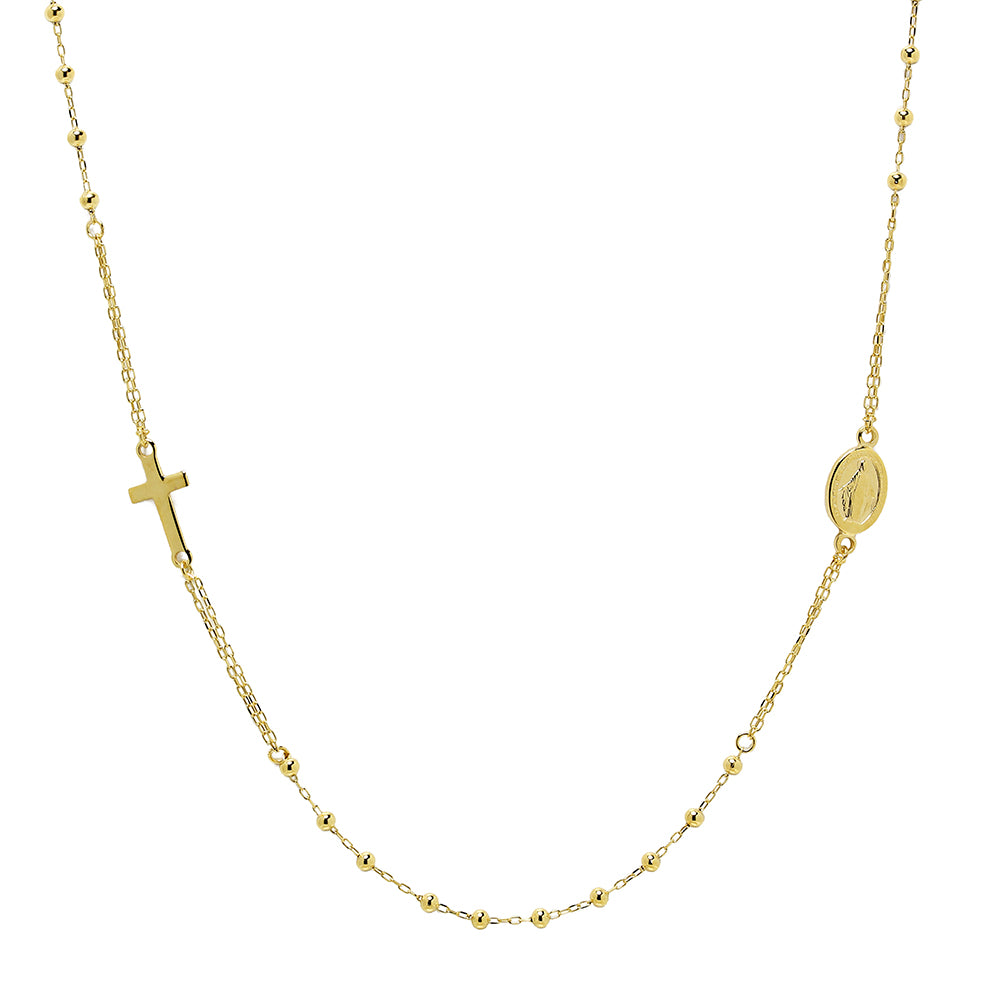 Cadena y Cruz con Medalla Virgen de la Milagrosa de Oro de 9 Quilates