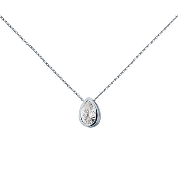 Cadena y Colgante Lágrima de Circonita en Oro Blanco de 9 Kilates