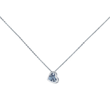 Cadena y Colgante Corazón de Circonita Aguamarina en Oro Blanco de 9 Kilates