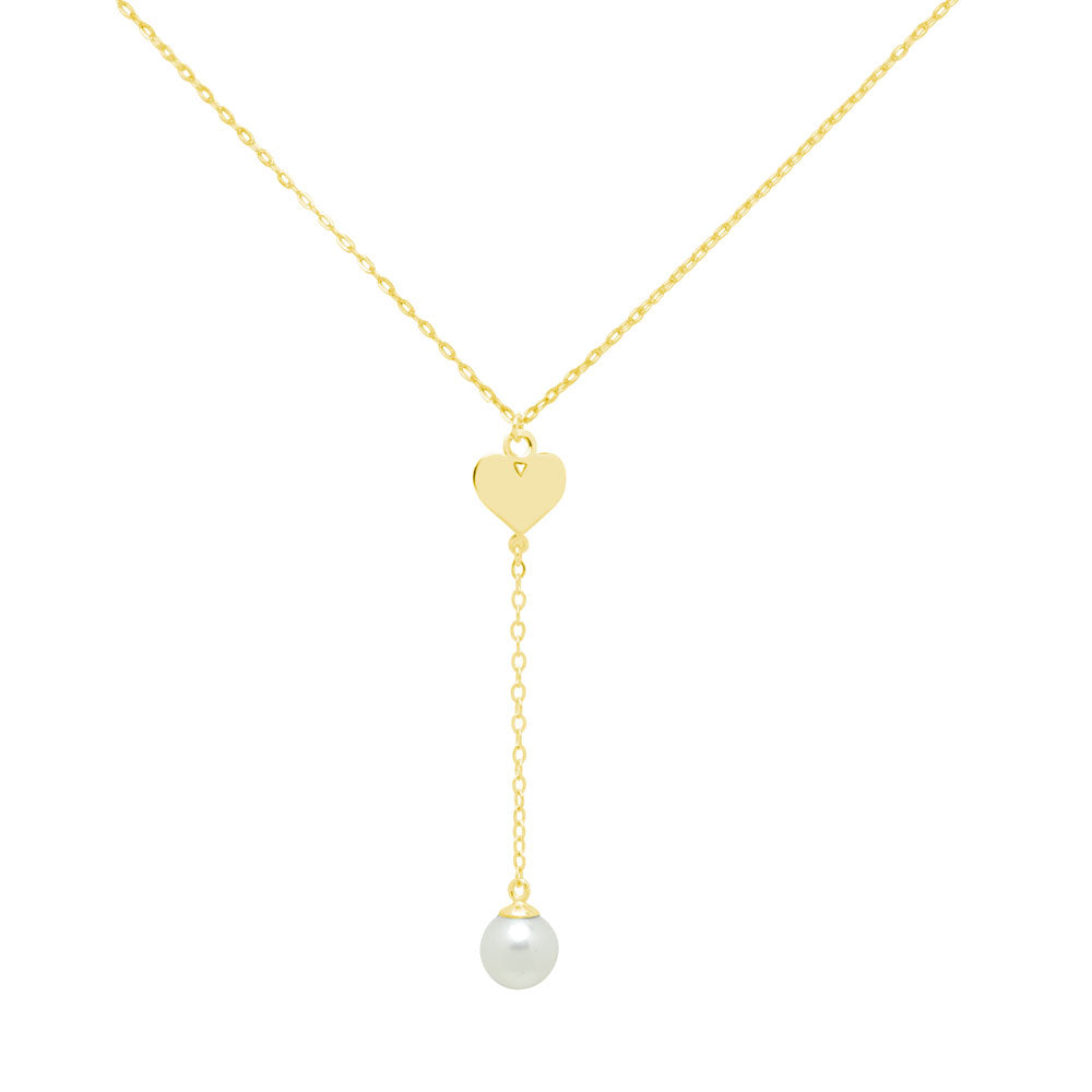 Cadena y Colgante Perla y Corazón en Oro Amarillo de 9 Kilates