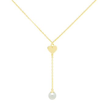 Cadena y Colgante Perla y Corazón en Oro Amarillo de 9 Kilates