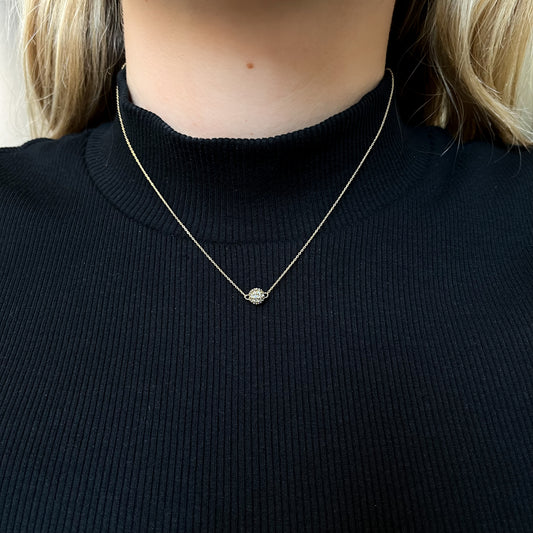 Cadena y Colgante Bola con Circonitas en Oro Amarillo de 9 Kilates