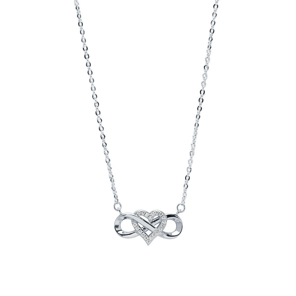 Cadena y Colgante Infinito y Corazón con Circonitas en Plata