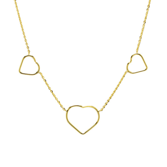 Gargantilla silueta 3 Corazones en Oro Amarillo de 9Kilates