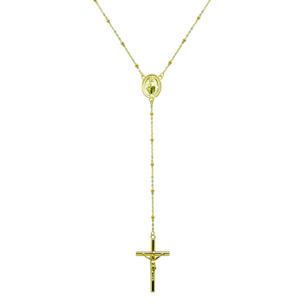 Cadena y Colgante Rosario con Cuentas 45cm en Oro Amarillo 9 Kilates