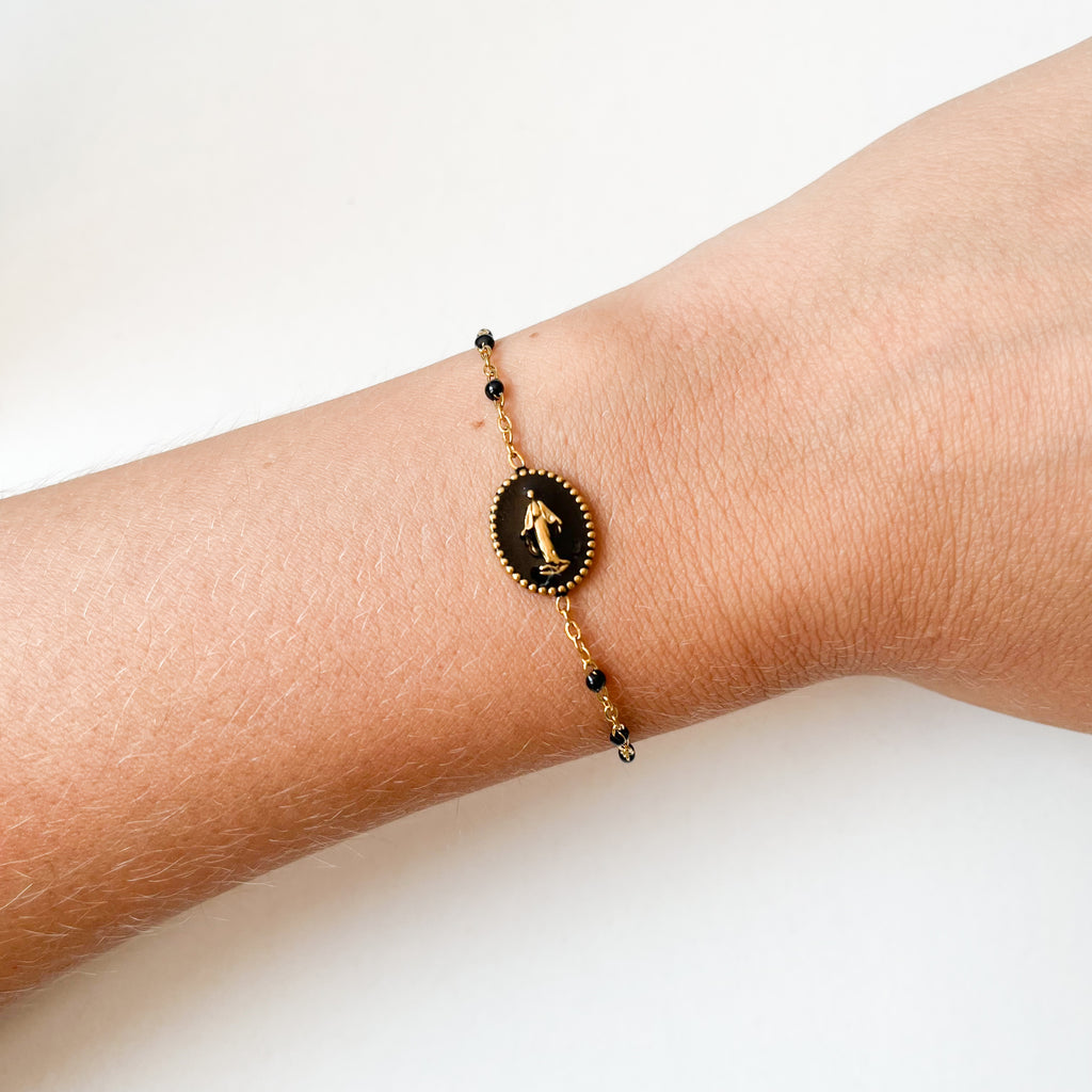 Pulsera Medalla Virgen Tesi con Piedras de Acero Inoxidable