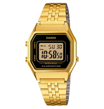 Reloj Casio Unisex Digital Classical Vintage Dorado-Negro Acero Inoxidable