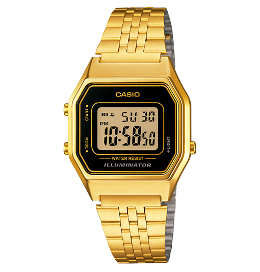 Reloj Casio Unisex Digital Classical Vintage Dorado-Negro Acero Inoxidable