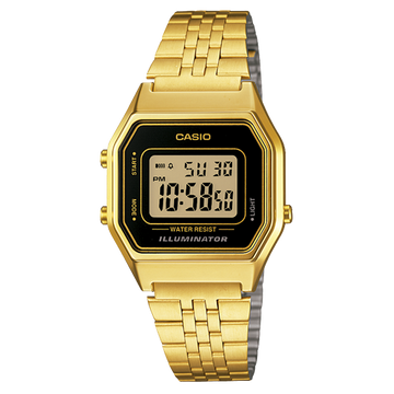 Reloj Casio Unisex Digital Classical Vintage Dorado-Negro Acero Inoxidable