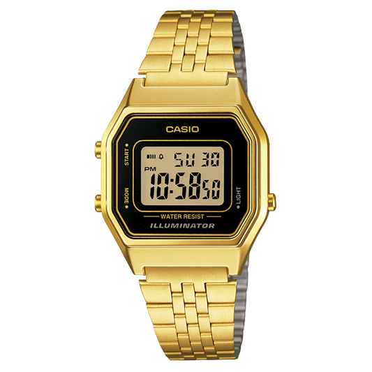 Reloj Casio Unisex Digital Classical Vintage Dorado-Negro Acero Inoxidable