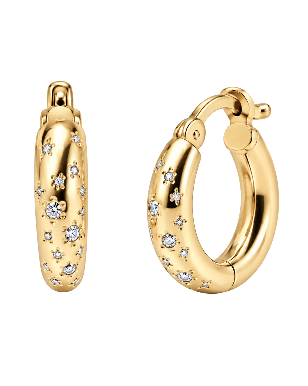 Pendientes Huggie de Estrella con Circonitas Baño Oro 18 Kilates