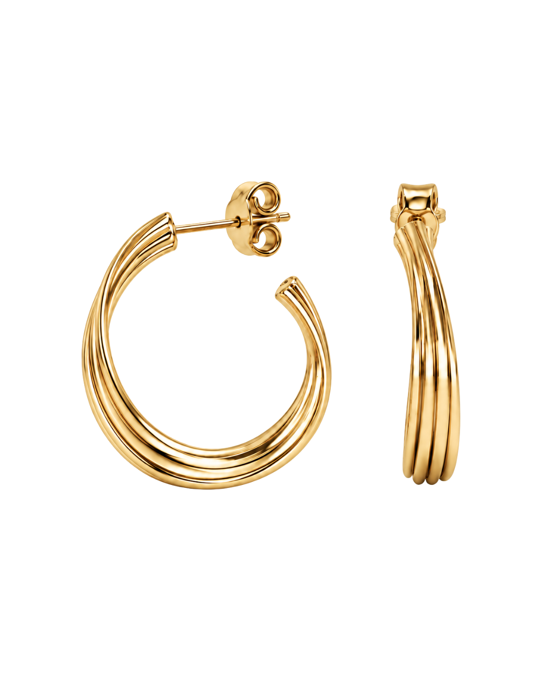 Pendientes Acanalados Baño Oro 18 Kilates