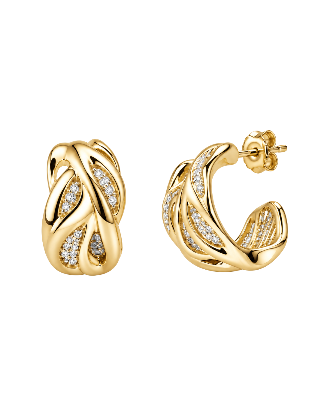 Pendientes de Volumen con Circonitas Baño Oro 18 Kilates