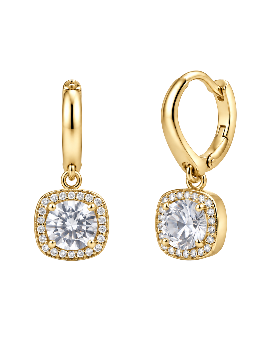 Pendientes Largos Cuadrados con Circonitas Baño Oro 18 Kilates