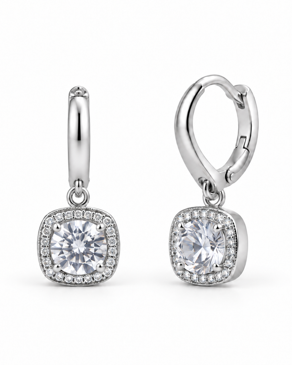 Pendientes Largos Cuadrados con Circonitas Baño Oro 18 Kilates