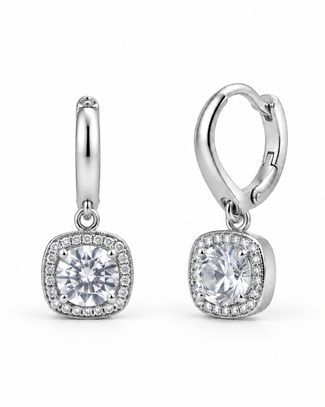 Pendientes Largos Cuadrados con Circonitas Baño Oro 18 Kilates