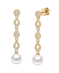 Pendientes Largos con Perla y Circonitas Baño Oro 18 Kilates