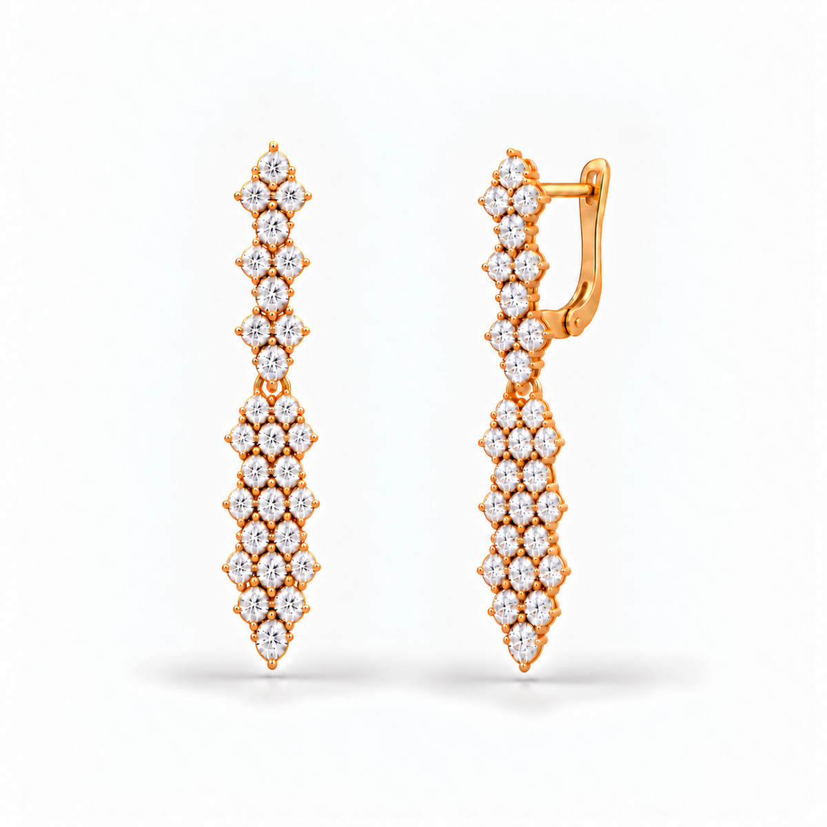 Pendientes Largos de Flor con Circonitas Baño Oro 18 Kilates