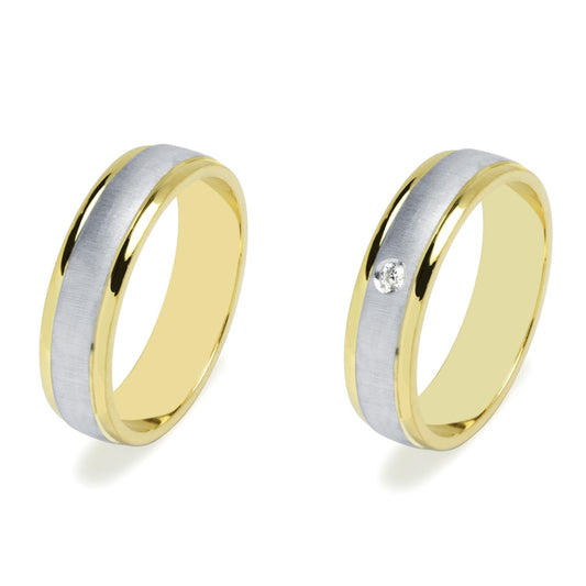 Pareja de Alianzas de Boda Luk Pulido-Satinado en Oro Bicolor 18 Kilates