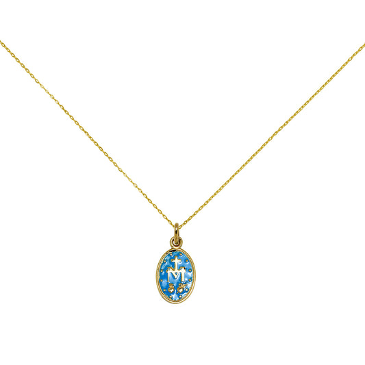 Medalla Oval Virgen de la Milagrosa Esmaltada (14x10 mm) en Oro Amarillo 9 Kilates