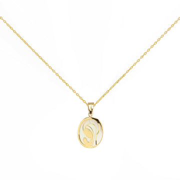 Medalla Virgen Niña Oval (12x14) en Nácar y Oro Amarillo 9 Kilates
