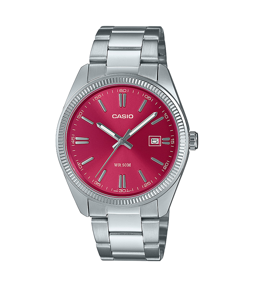 Reloj Casio Timeless Hombre Analogico Rojo Acero Inoxidable