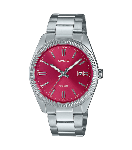 Reloj Casio Timeless Hombre Analogico Rojo Acero Inoxidable