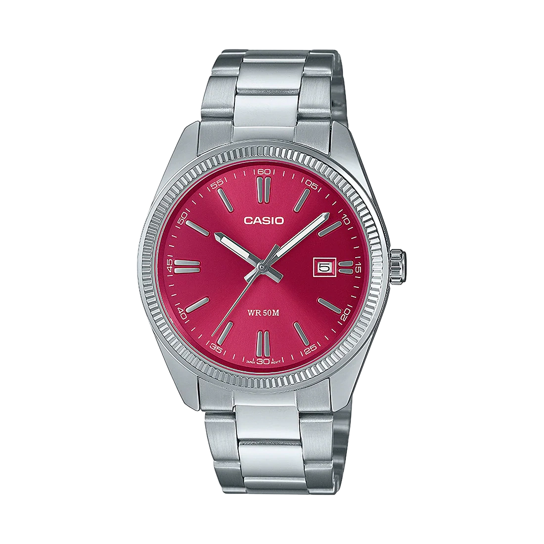 Reloj Casio Timeless Hombre Analogico Rojo Acero Inoxidable