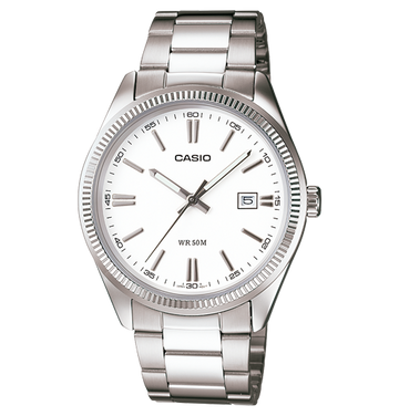 Reloj Casio Timeless Hombre Analogico Blanco-Plateado Acero Inoxidable