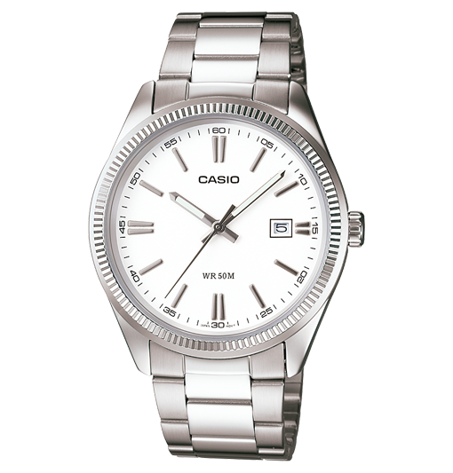 Reloj Casio Timeless Hombre Analogico Blanco-Plateado Acero Inoxidable