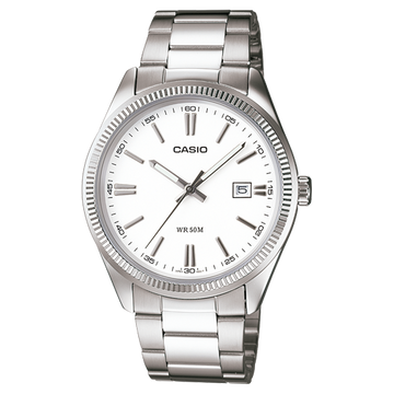 Reloj Casio Timeless Hombre Analogico Blanco-Plateado Acero Inoxidable