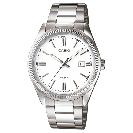 Reloj Casio Timeless Hombre Analogico Blanco-Plateado Acero Inoxidable