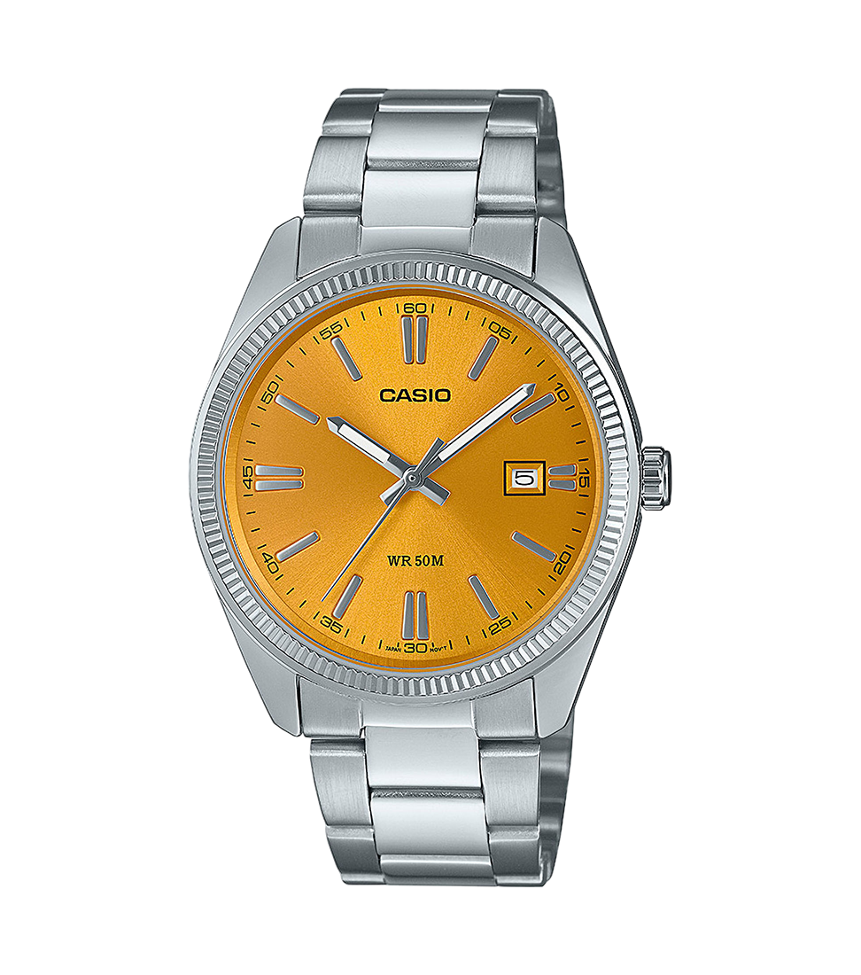 Reloj Casio Timeless Hombre Analogico Naranja Acero Inoxidable