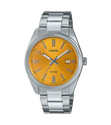 Reloj Casio Timeless Hombre Analogico Naranja Acero Inoxidable