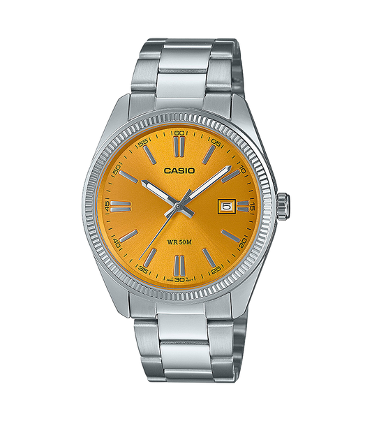 Reloj Casio Timeless Hombre Analogico Naranja Acero Inoxidable