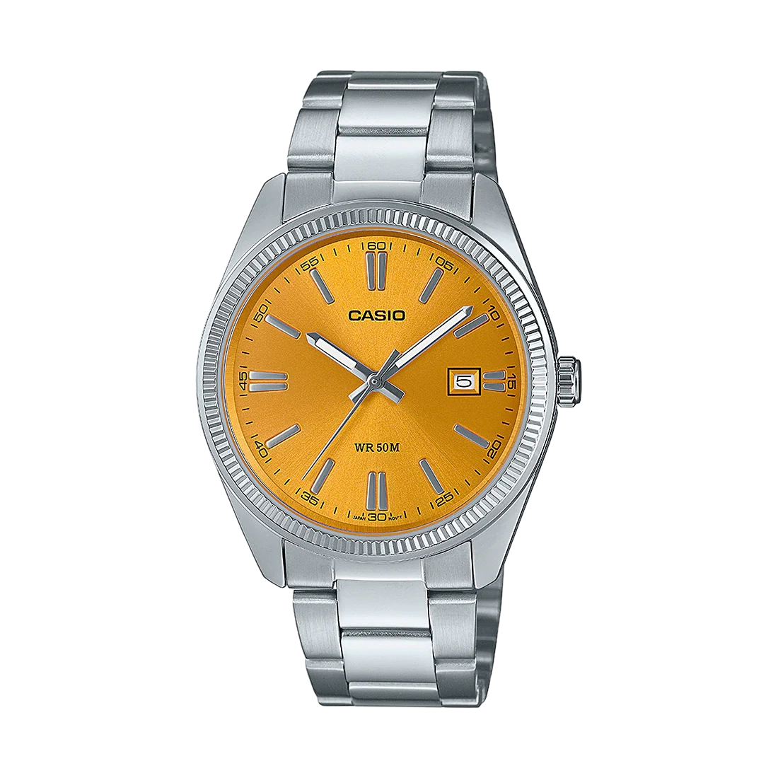 Reloj Casio Timeless Hombre Analogico Naranja Acero Inoxidable